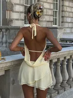 TARUXY Draped Sexy Backless Halter Mini Dress 3